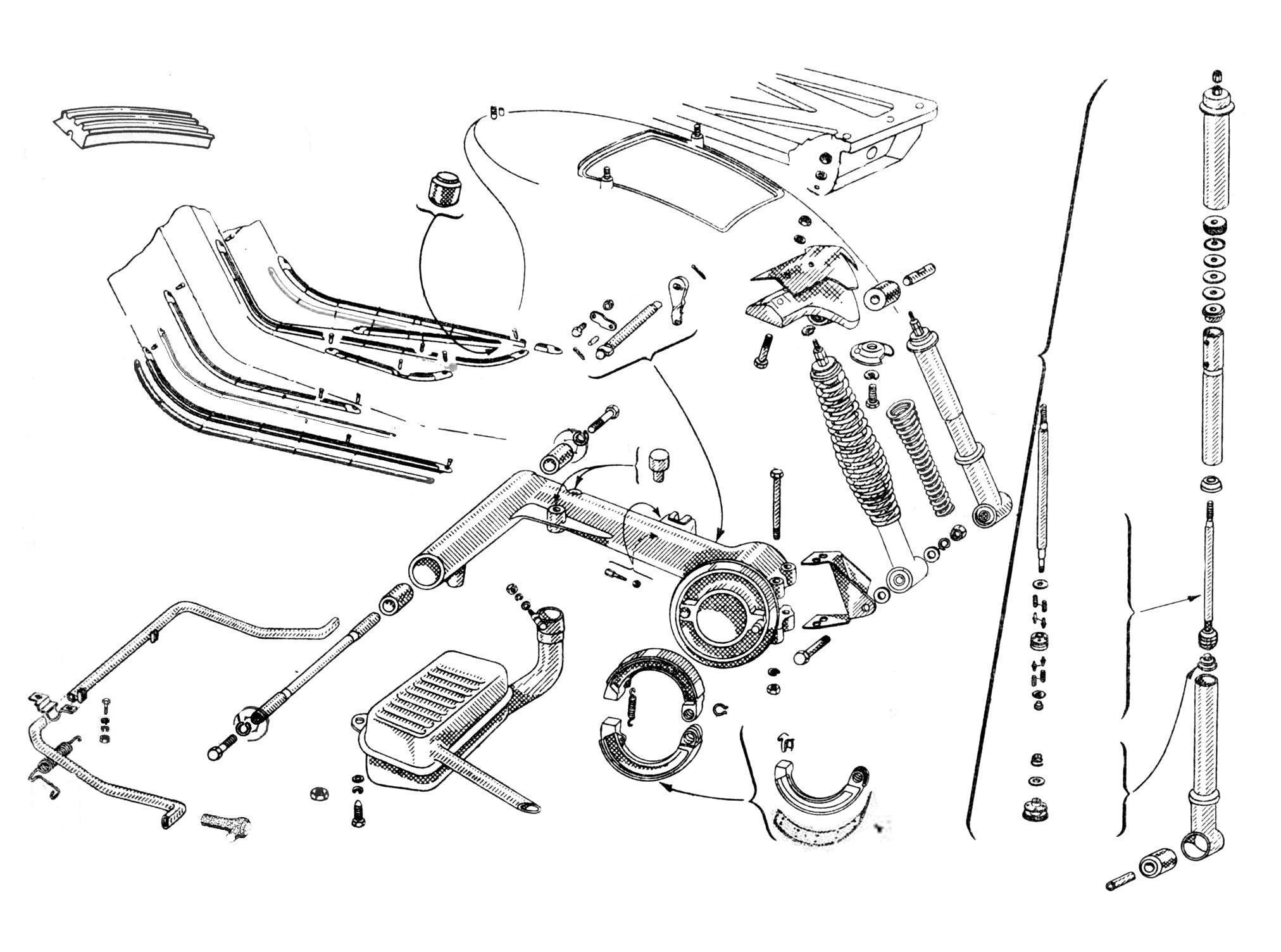 Traversa sopporto motore - Sospensione posteriore - Strisce - Marmitta - Vespa 150 (VB1T)